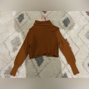 Burnt Orange Cropped Turtleneck Sweater